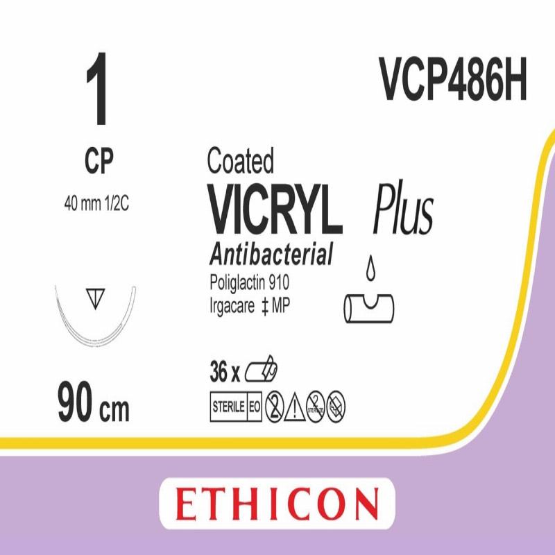 VICRYL PLUS фіолетовий 90см M4 USP1 одна голка CP, тип зворотньо-ріжуча Reverse Cutting, 40мм, 1/2 кола